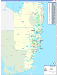 Miami-Fort Lauderdale-West Palm Beach Metro Area Wall Map Basic Style 2026